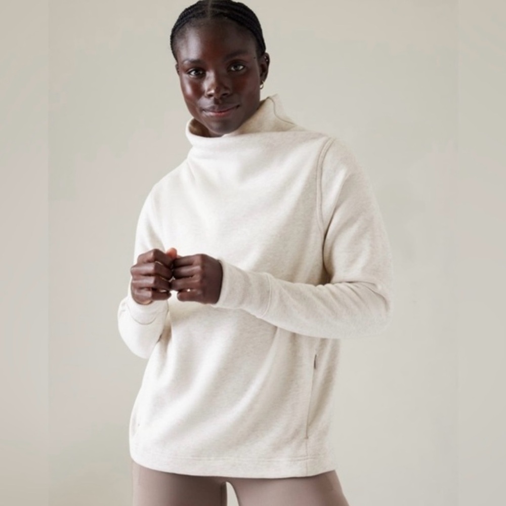 Athleta, Cozy Karma Twist Neck Sweatshirt, Toasted Brown Heather, XXS
